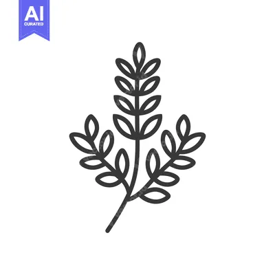 Aset premium populer: Line art illustration of a simple branch with leaves