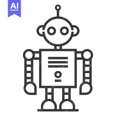 Premium design asset: Line art illustration of a simple cartoon robot