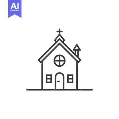Aset desain premium: Line Art Illustration of a Simple Church Building