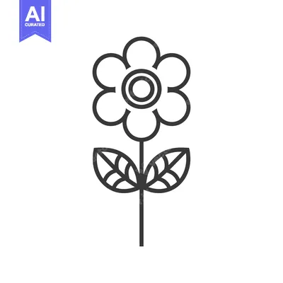 Premium design asset: Line Art Illustration of a Simple Flower with Two Leaves