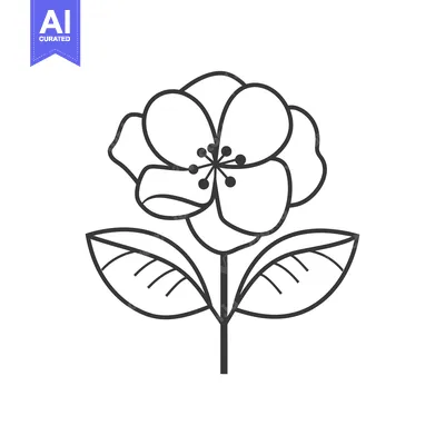 Aset desain premium: Line art illustration of a simple flower with two leaves