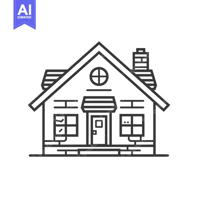 Aset premium populer: Line art illustration of a simple house with a chimney