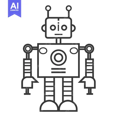 Aset desain premium: Line Art Illustration of a Simple Robot