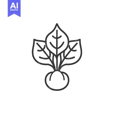 Aset desain premium: Line Art Illustration of a Single Beetroot with Leaves