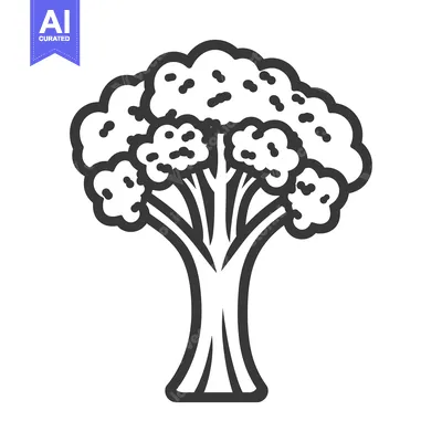 Aset desain premium: Line art illustration of a single broccoli floret