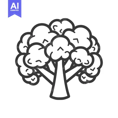 Aset desain premium: Line Art Illustration of a Single Head of Broccoli