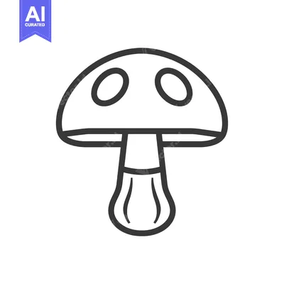 Aset desain premium: Line Art Illustration of a Single Mushroom with a Rounded Cap and a Bu