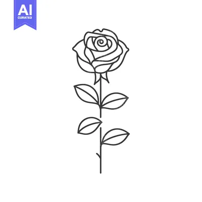 Aset premium populer: Line Art Illustration of a Single Rose with Stem and Leaves