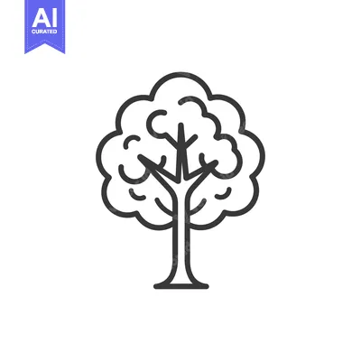 Popular premium asset: Line art illustration of a single tree with a thick trunk and a rounde