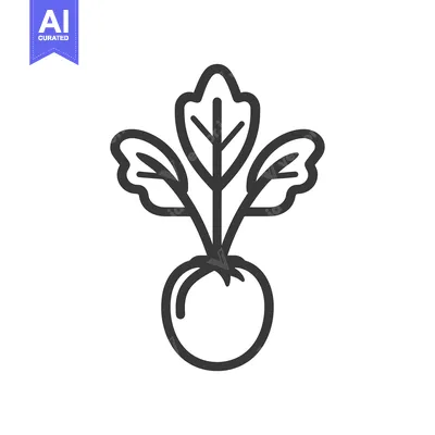 Premium design asset: Line Art Illustration of a Single Turnip with Leaves