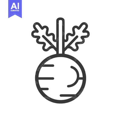 Aset desain premium: Line Art Illustration of a Single Turnip with Stem and Leaves