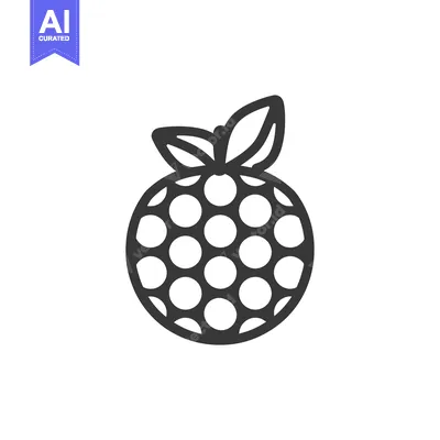 Premium design asset: Line art illustration of a single, whole, dotted orange with leaves