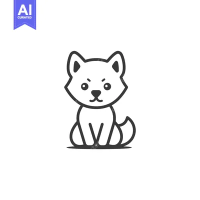 Aset desain premium: Line Art Illustration of a Sitting, Angry-Looking Dog