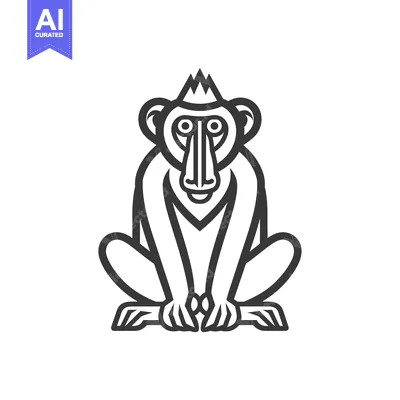 Aset desain premium: Line Art Illustration of a Sitting Baboon