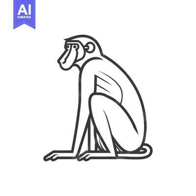 Aset desain premium: Line Art Illustration of a Sitting Baboon