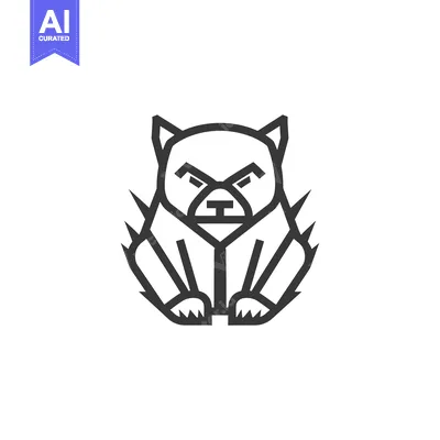 Aset desain premium: Line Art Illustration of a Sitting Bear with Spiky Fur