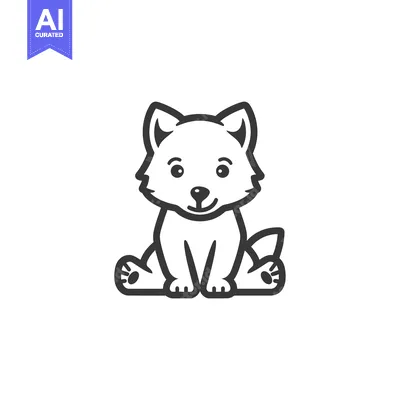 Premium design asset: Line Art Illustration of a Sitting Cartoon Wolf