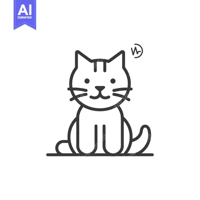 Aset premium populer: Line Art Illustration of a Sitting Cat with a Heartbeat Symbol
