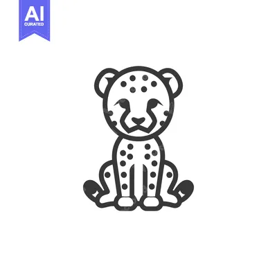 Aset premium populer: Line Art Illustration of a Sitting Cheetah Cub
