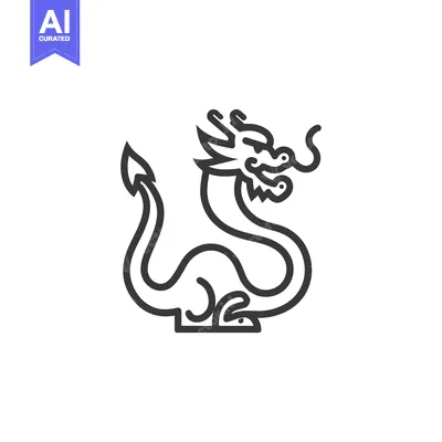 Aset premium populer: Line Art Illustration of a Sitting Chinese Dragon