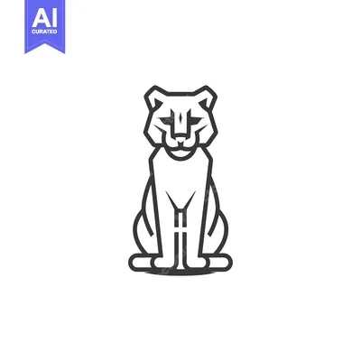Aset desain premium: Line Art Illustration of a Sitting Cougar