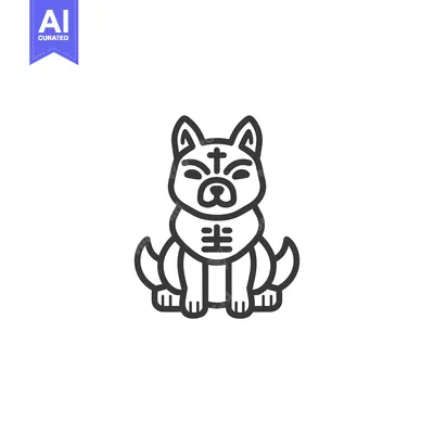 Aset premium populer: Line Art Illustration of a Sitting Dog with a Cross on Its Forehead