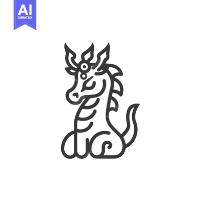 Aset premium populer: Line Art Illustration of a Sitting Dragon with Three Eyes