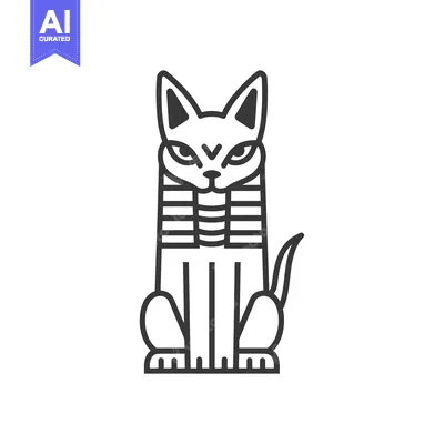 Aset desain premium: Line Art Illustration of a Sitting Egyptian Cat God