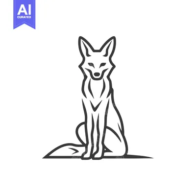 Aset desain premium: Line Art Illustration of a Sitting Fox