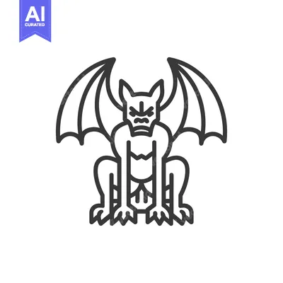 Aset premium populer: Line Art Illustration of a Sitting Gargoyle with Wings