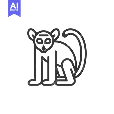 Premium design asset: Line Art Illustration of a Sitting Lemur