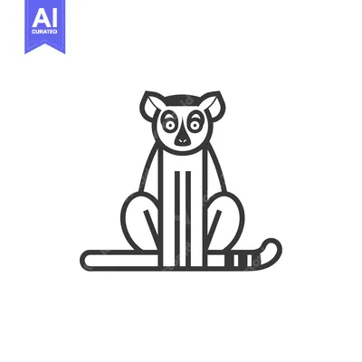 Aset desain premium: Line Art Illustration of a Sitting Lemur