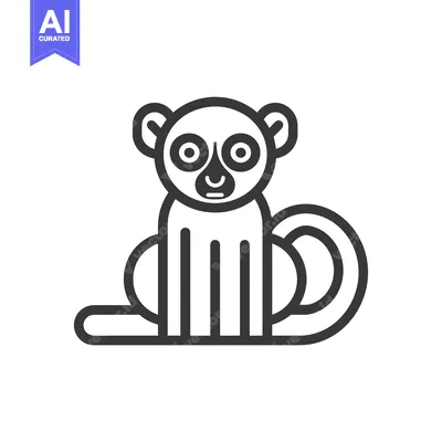 Aset desain premium: Line Art Illustration of a Sitting Lemur