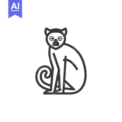 Aset desain premium: Line Art Illustration of a Sitting Lemur