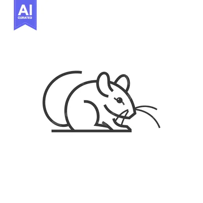 Premium design asset: Line Art Illustration of a Sitting Mouse with a Curved Tail