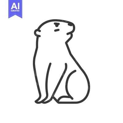 Aset desain premium: Line Art Illustration of a Sitting Polar Bear