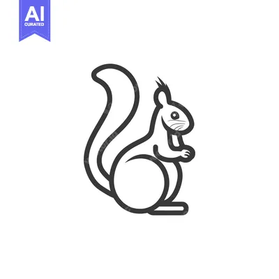 Line Art Illustration of a Sitting Squirrel