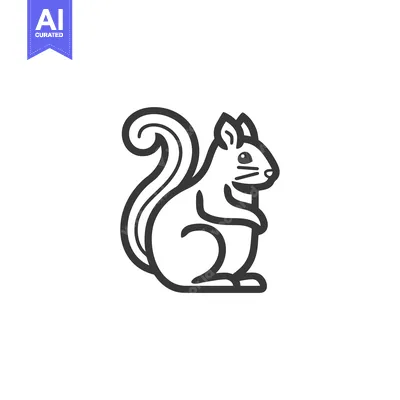 Aset desain premium: Line art illustration of a sitting squirrel