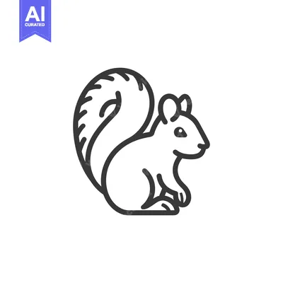 Aset desain premium: Line Art Illustration of a Sitting Squirrel