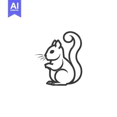 Aset desain premium: Line Art Illustration of a Sitting Squirrel
