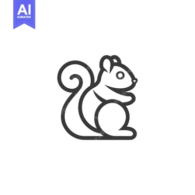 Line Art Illustration of a Sitting Squirrel