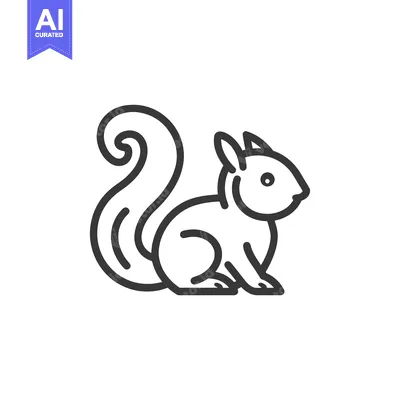 Line Art Illustration of a Sitting Squirrel with a Bushy Tail