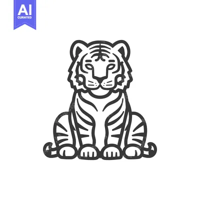 Premium design asset: Line Art Illustration of a Sitting Tiger