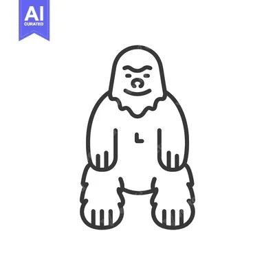 Aset premium populer: Line Art Illustration of a Sitting Yeti with a Smiling Face