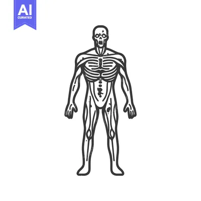 Aset desain premium: Line art illustration of a skeletal human figure