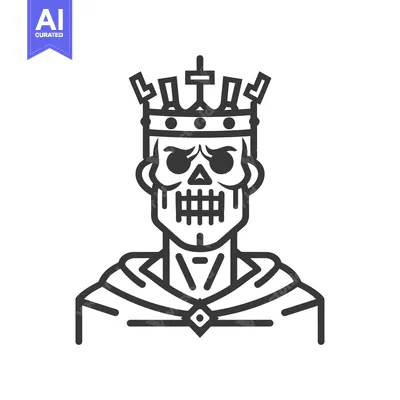 Aset premium populer: Line Art Illustration of a Skeleton King Wearing a Crown