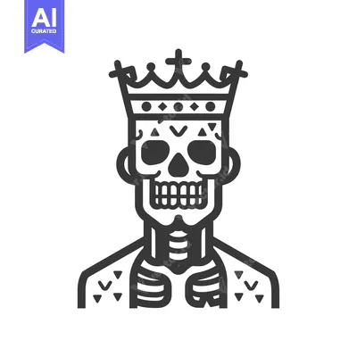 Aset premium populer: Line Art Illustration of a Skeleton King with a Crown