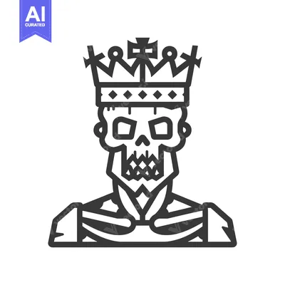 Aset desain premium: Line Art Illustration of a Skeleton Wearing a Crown