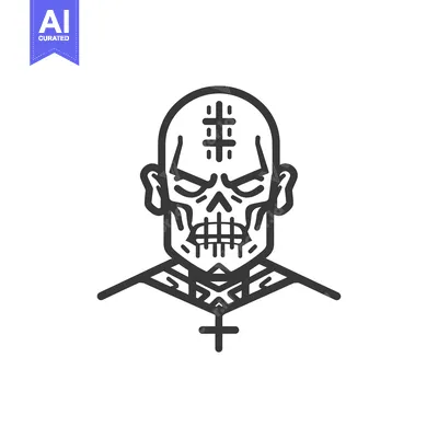 Line Art Illustration of a Skull-Faced Person with Crosses