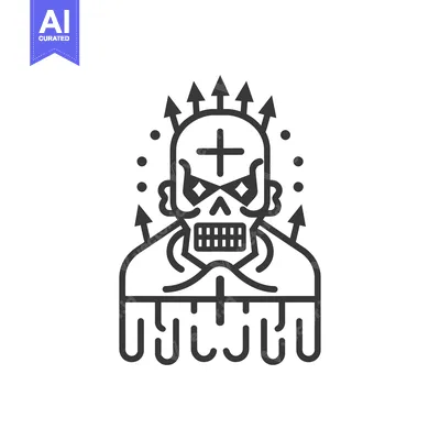 Aset desain premium: Line Art Illustration of a Skull with a Cross and Arrows